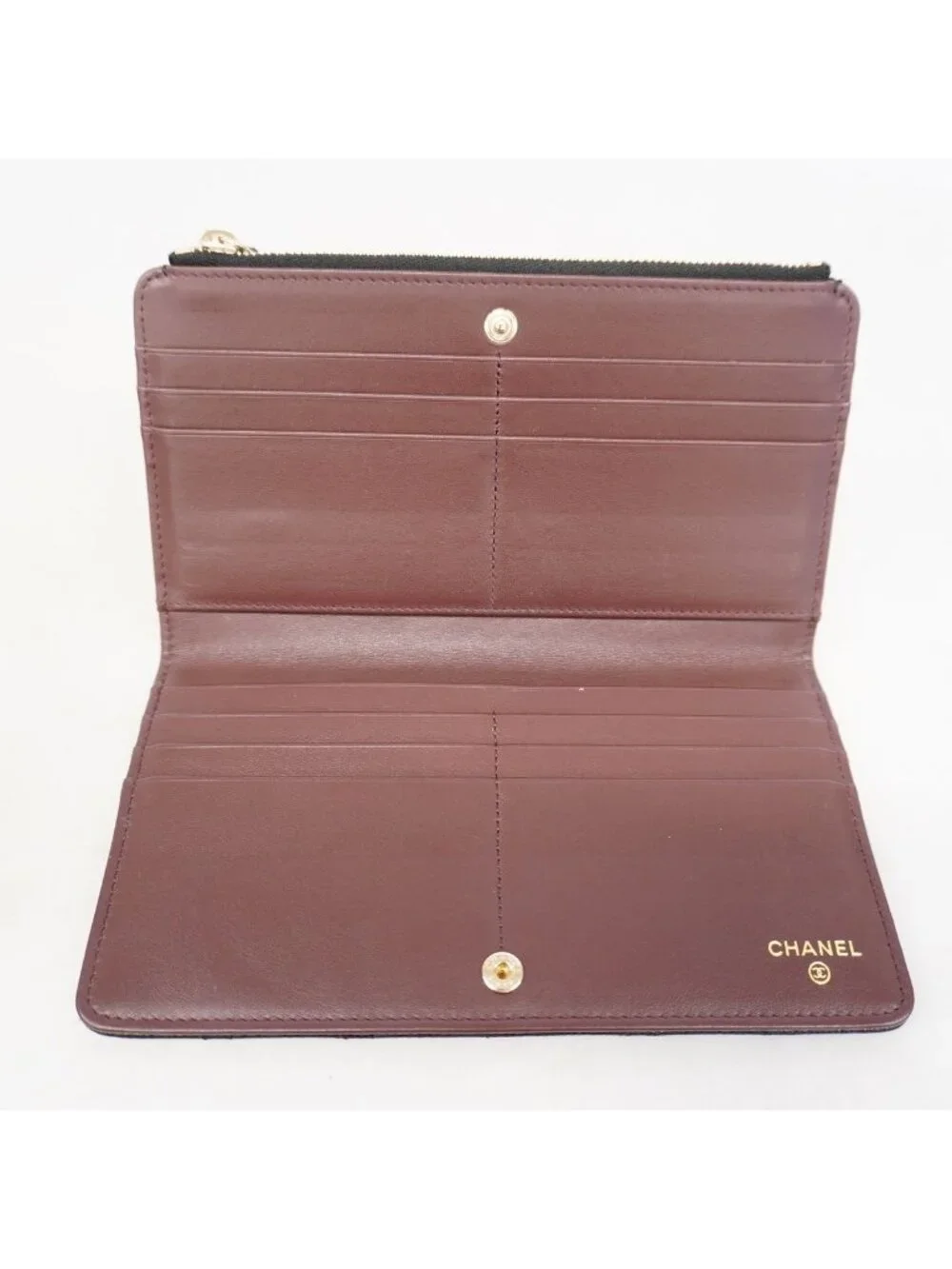 Chanel Wallet Quilted Caviar Leather Black Champagne Gold